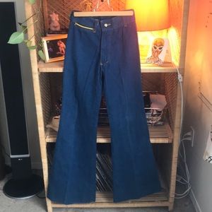 Vintage 1970s dark blue bell bottoms.